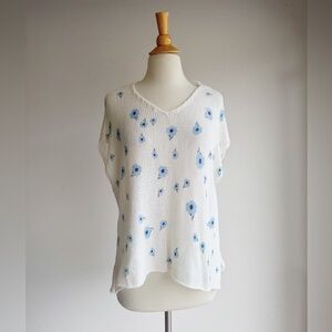 Wooden Ships Floral Open Knit Sweater XS/S Cotton Blend